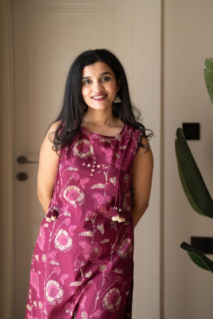 Kisha Sleeveless Cotton Set- Pink Batik
