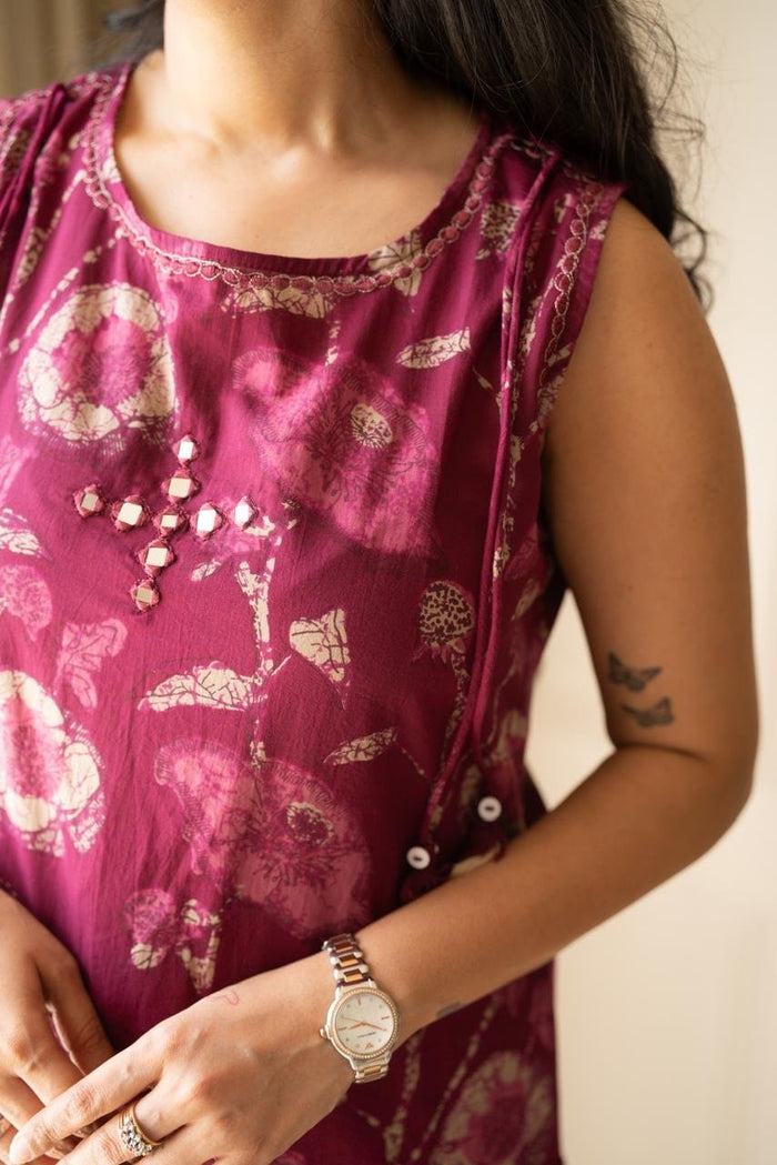 Kisha Sleeveless Cotton Set- Pink Batik