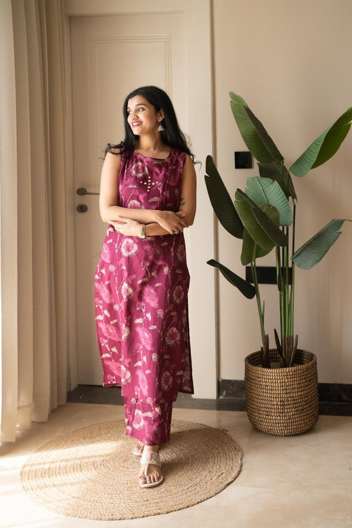 Kisha Sleeveless Cotton Set- Pink Batik