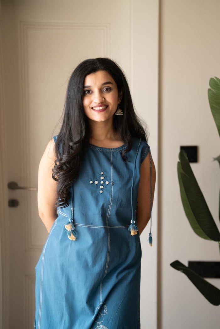 Kisha Sleeveless Cotton Set- Teal