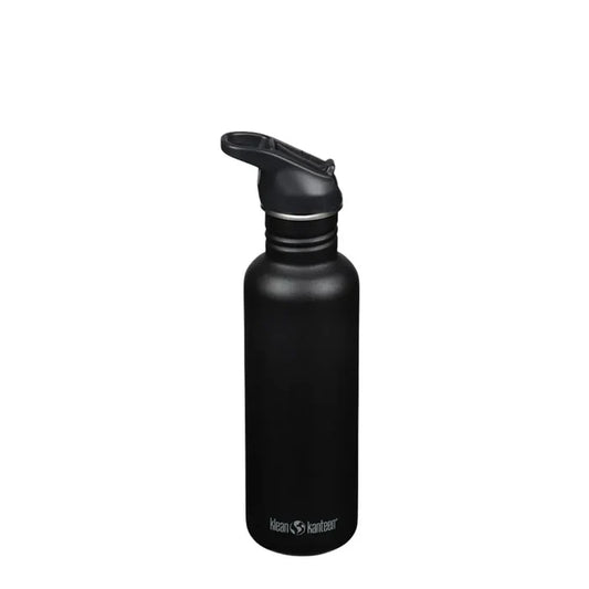 Klean Kanteen Classic Flip Cap Stainless Steel Water Bottles 532ml in black colour showing the side detail on a white background