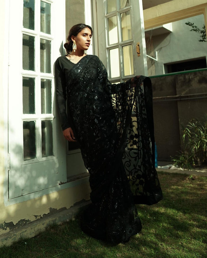 Koh-e-Noor: Sequins Net Black