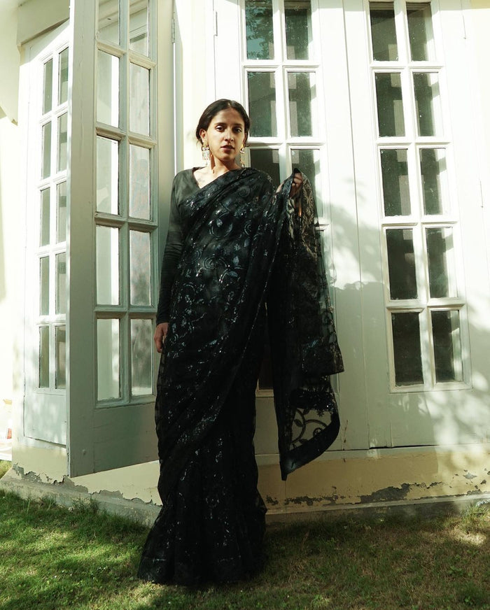 Koh-e-Noor: Sequins Net Black