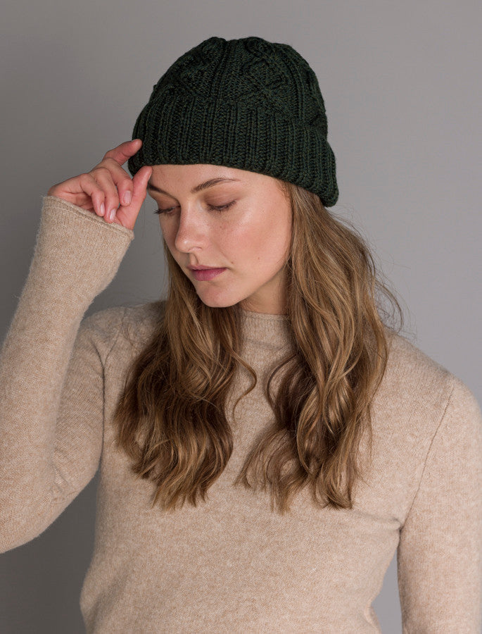Ladies Aran Super Soft Merino Wool Hat - Seaweed Green #color_seaweed-green