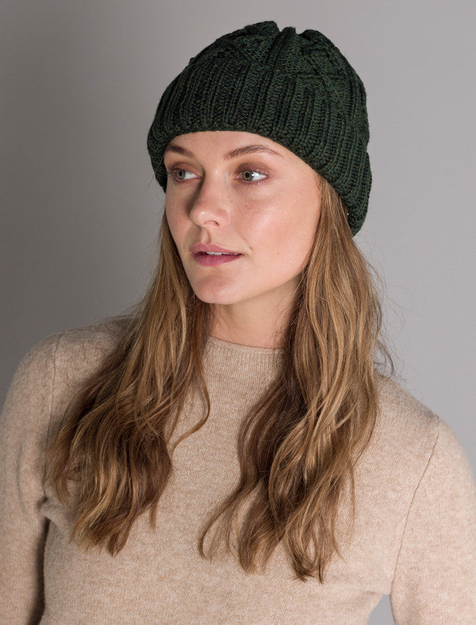 Ladies Aran Super Soft Merino Wool Hat - Seaweed Green #color_seaweed-green