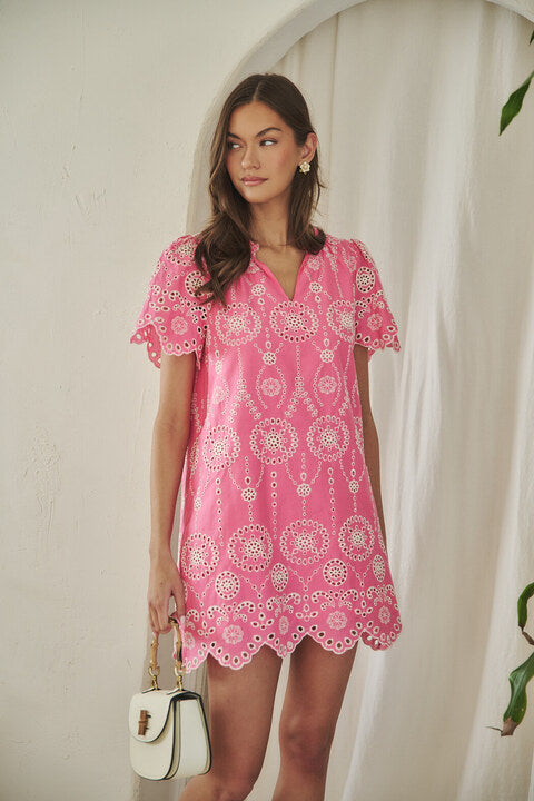 Laurin Eyelet Shift Mini Dress