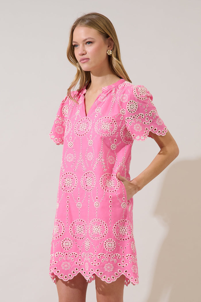 Laurin Eyelet Shift Mini Dress
