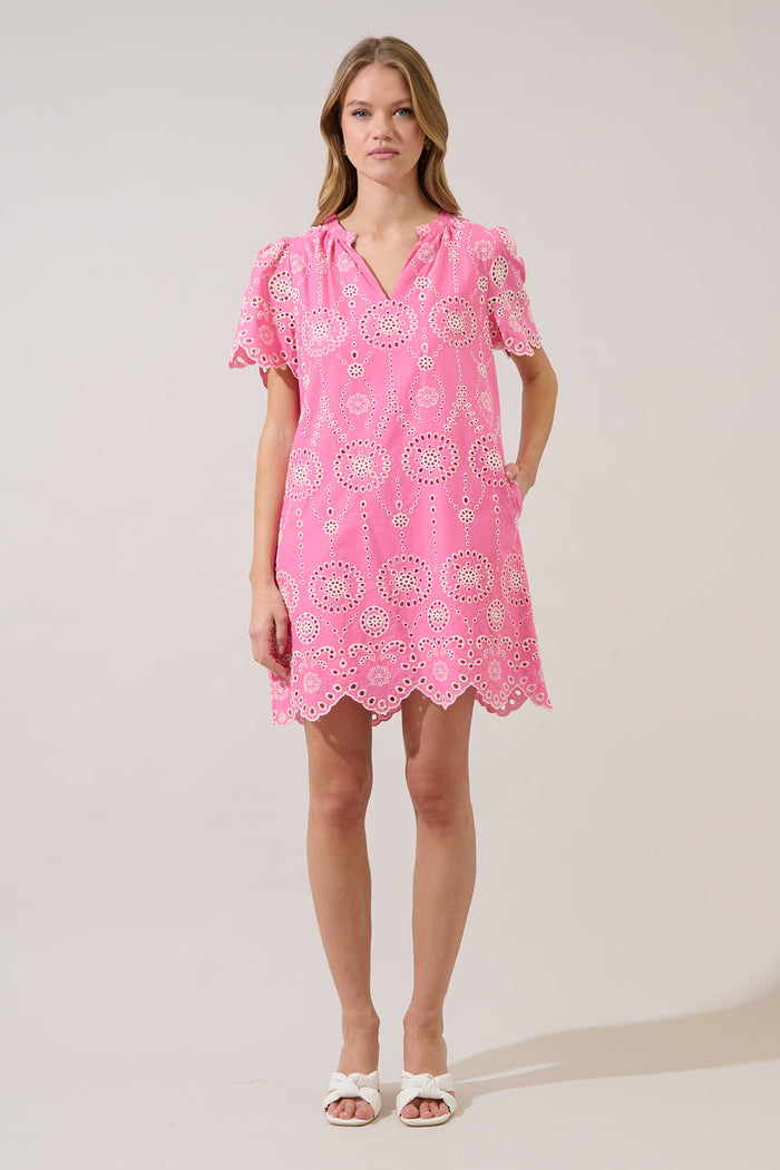 Laurin Eyelet Shift Mini Dress