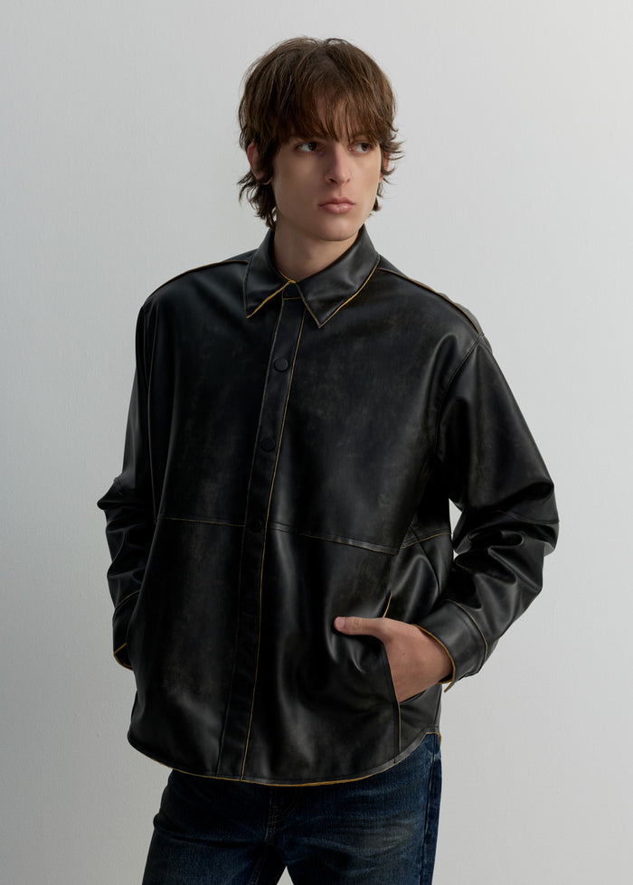 LEATHER OVERSHIRT JACKET