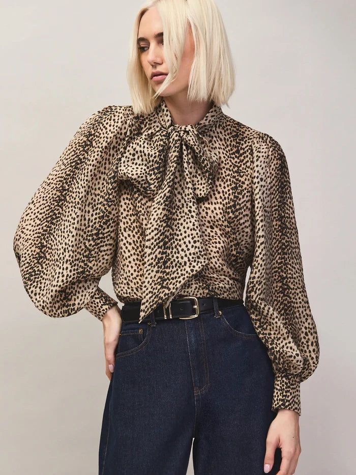Leopard-Print Bow-Detail Blouse