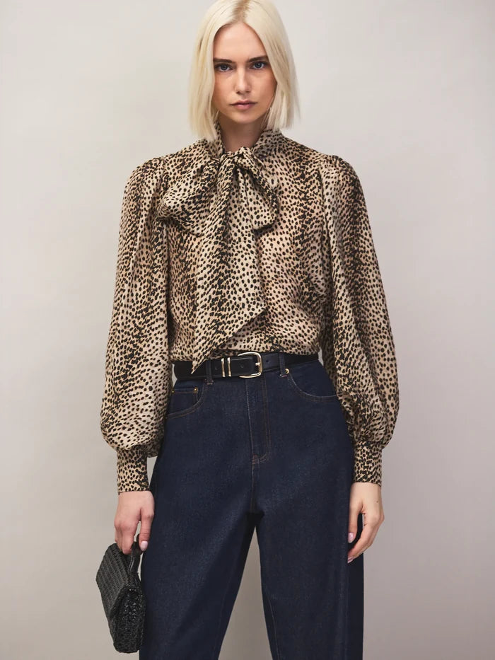 Leopard-Print Bow-Detail Blouse