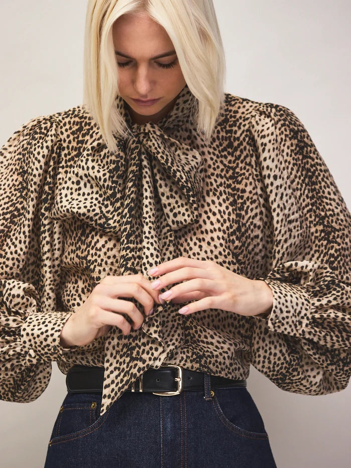 Leopard-Print Bow-Detail Blouse