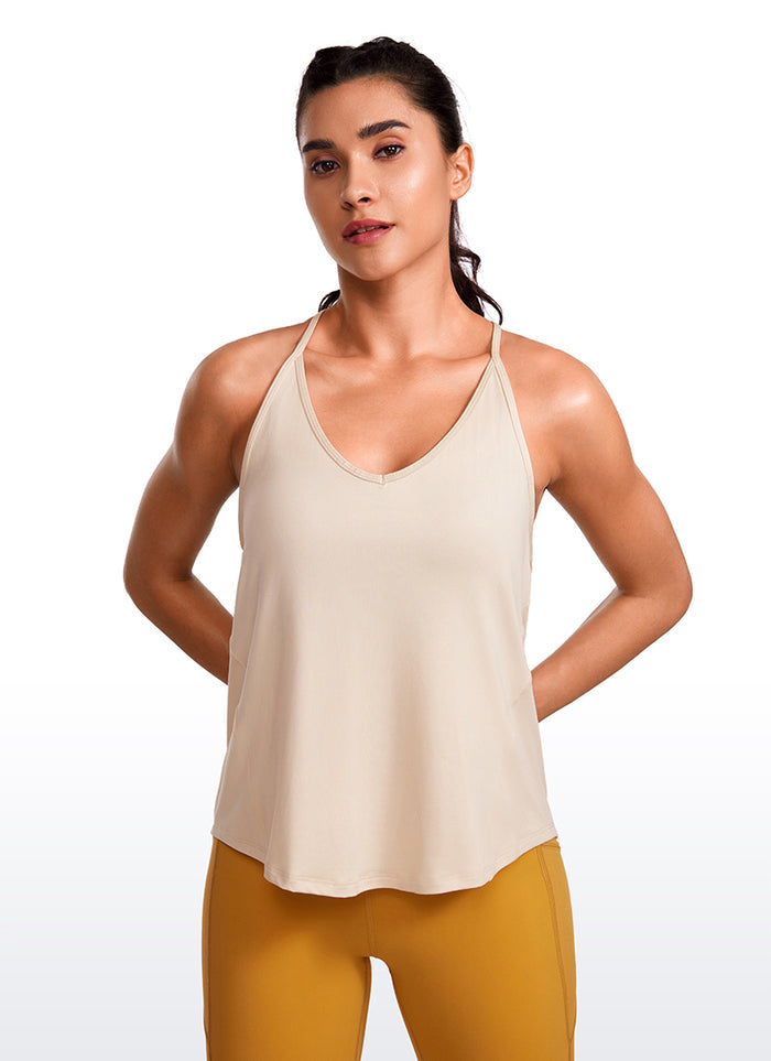CRZ YOGA Women's Yoga Lightweight Classic Fit Tops Halter Tank V Neck White Opal
