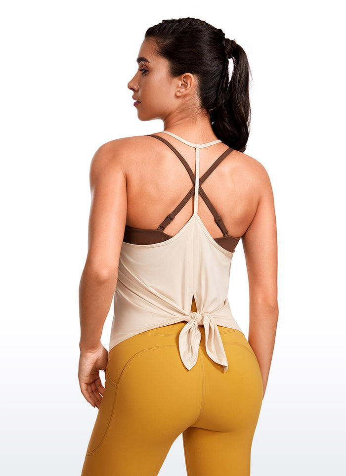 CRZ YOGA Women's Yoga Lightweight Classic Fit Tops Halter Tank V Neck White Opal