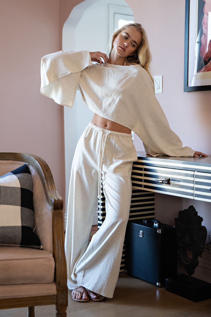 Linen Crop Top Wide Leg Lounge Set