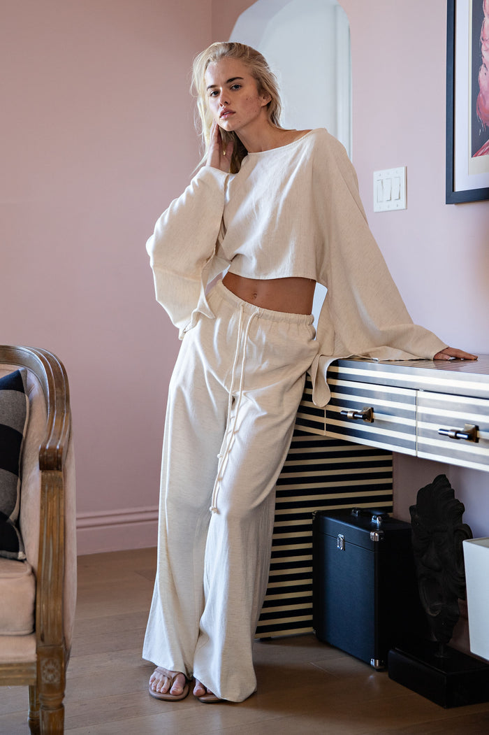 Linen Crop Top Wide Leg Lounge Set