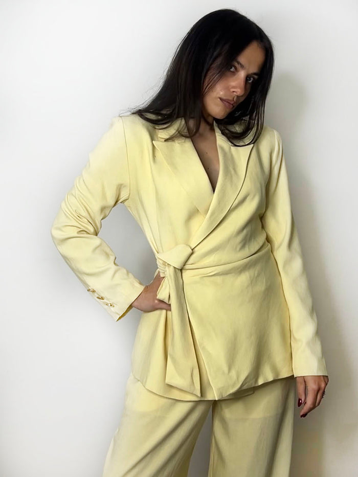 LINEN TIE BLAZER BUTTER YELLOW