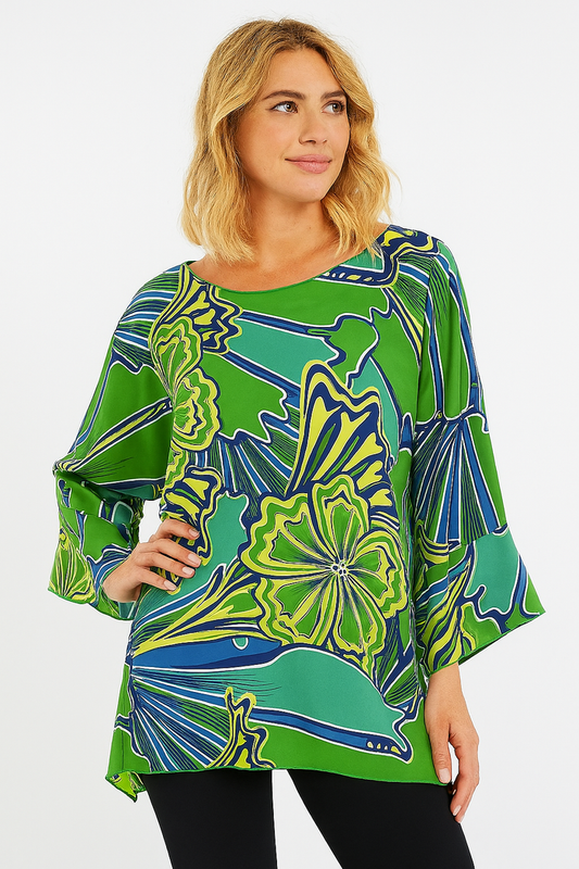 Lior Women's One Size Fits All Lime Floral Print Tunic Top