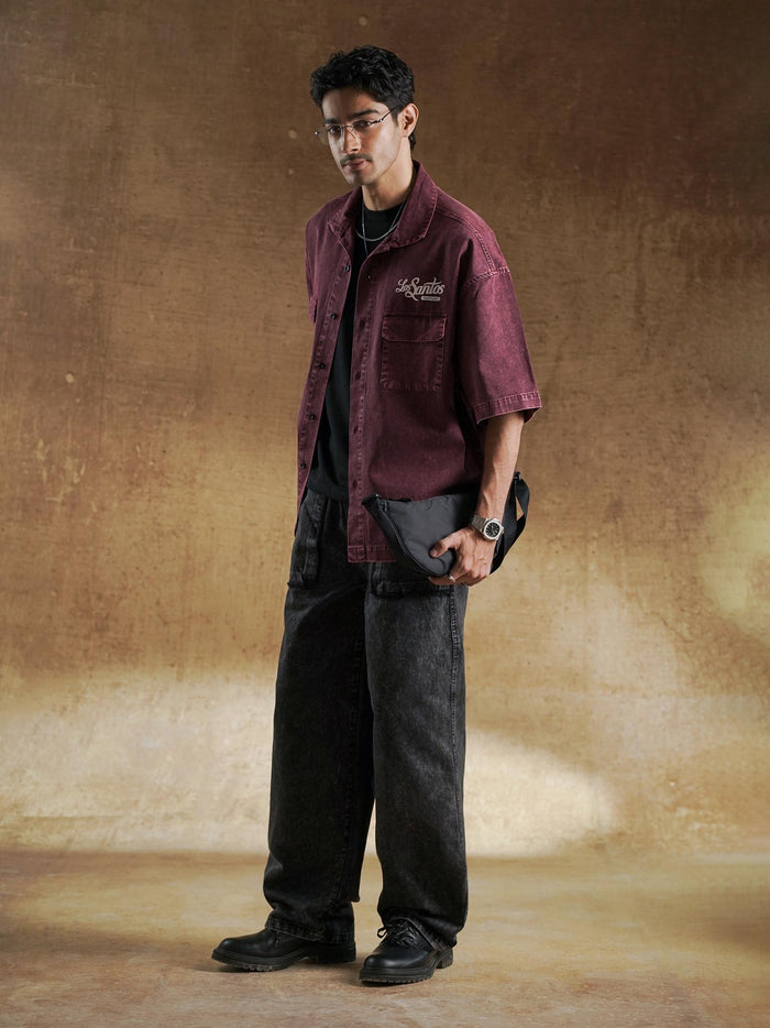 Mineral wash texture across burgundy shirting - GROOVY Pakistan
