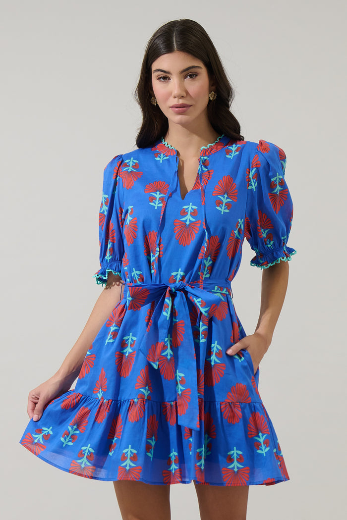 Lucinda Floral Negin Split Neck Mini Dress