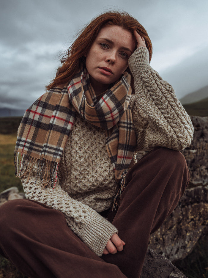 Fine Merino Plaid Scarf #color_camel-of-merrick