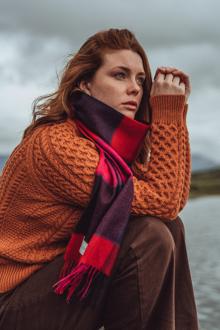 Fine Merino Plaid Scarf - Red Fushia #color_red-fushia