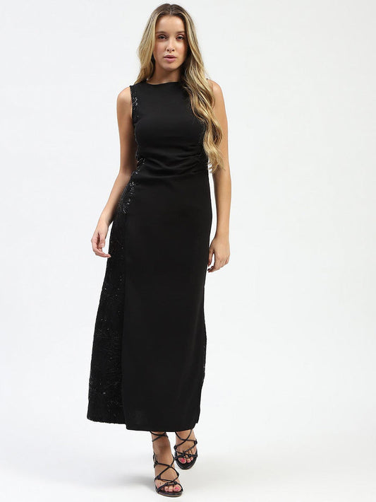 Madame Black Sequin Detailing Sleeveless Dress