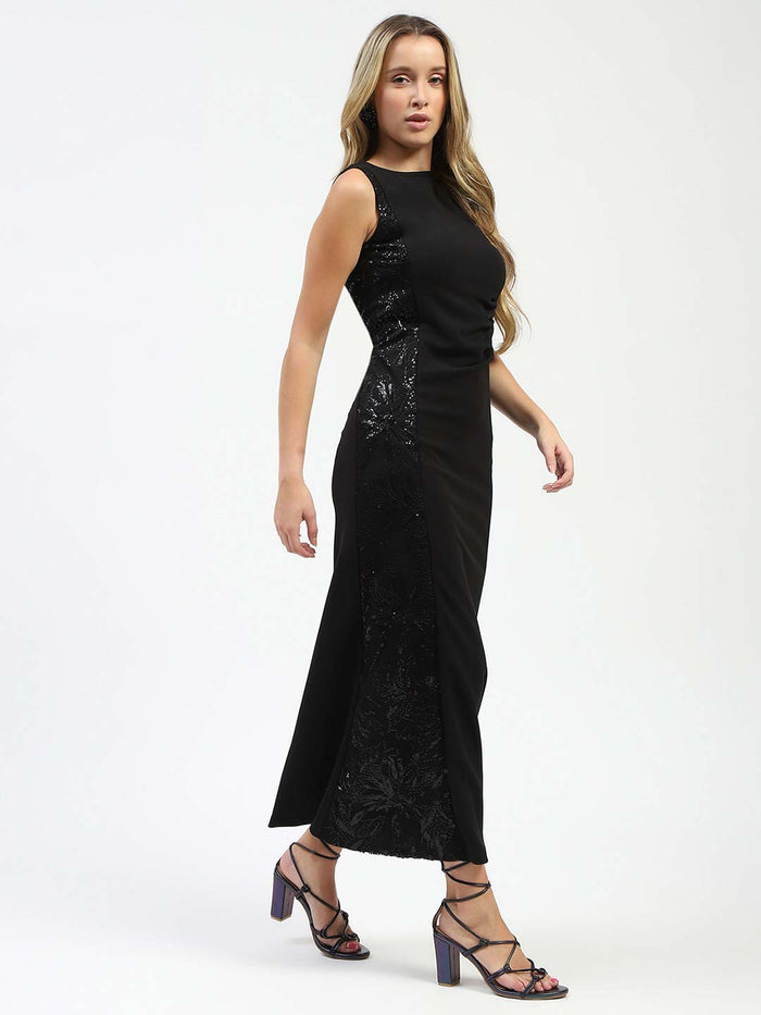 Madame Black Sequin Detailing Sleeveless Dress