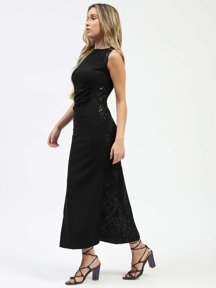 Madame Black Sequin Detailing Sleeveless Dress
