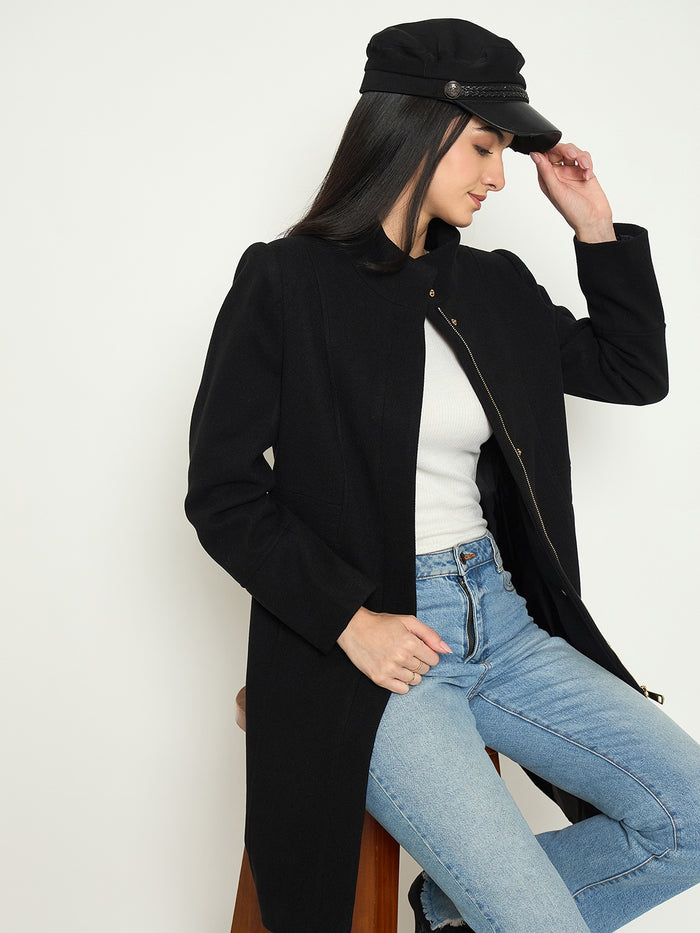 Madame Mock Neck Long Coat with Buttons