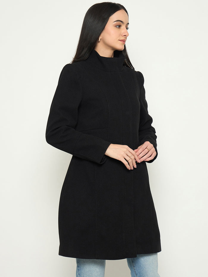 Madame Mock Neck Long Coat with Buttons