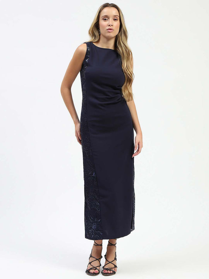 Madame Navy Sequin Detailing Sleeveless Dress