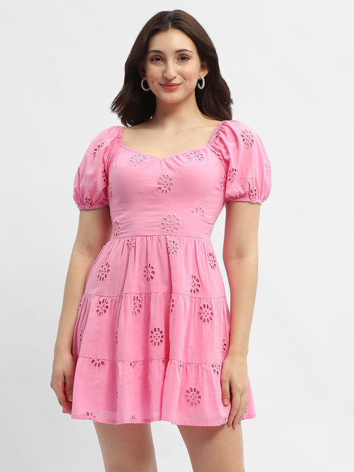 Madame Schiffli Pink Sweetheart Neck Dress