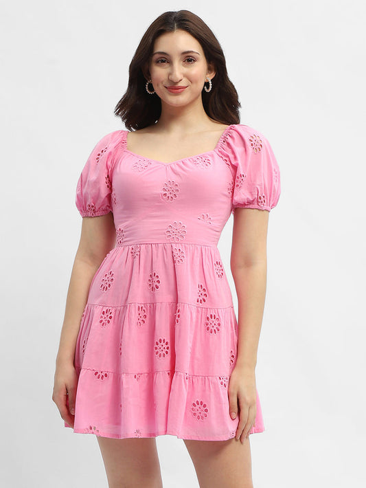 Madame Schiffli Pink Sweetheart Neck Dress