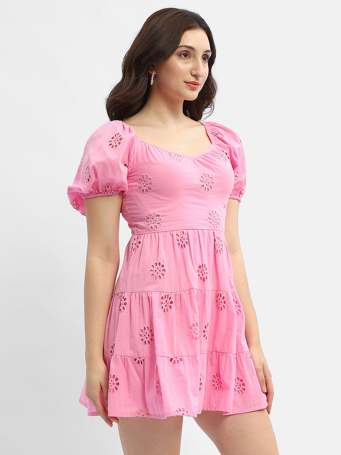Madame Schiffli Pink Sweetheart Neck Dress