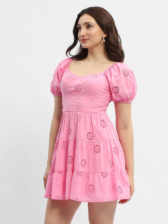 Madame Schiffli Pink Sweetheart Neck Dress