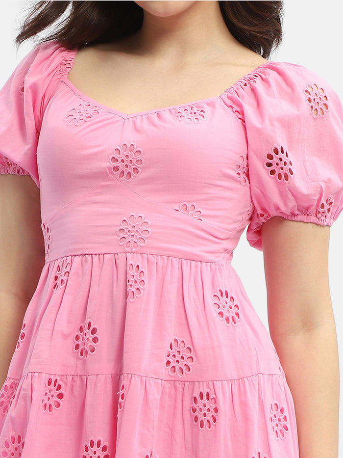 Madame Schiffli Pink Sweetheart Neck Dress