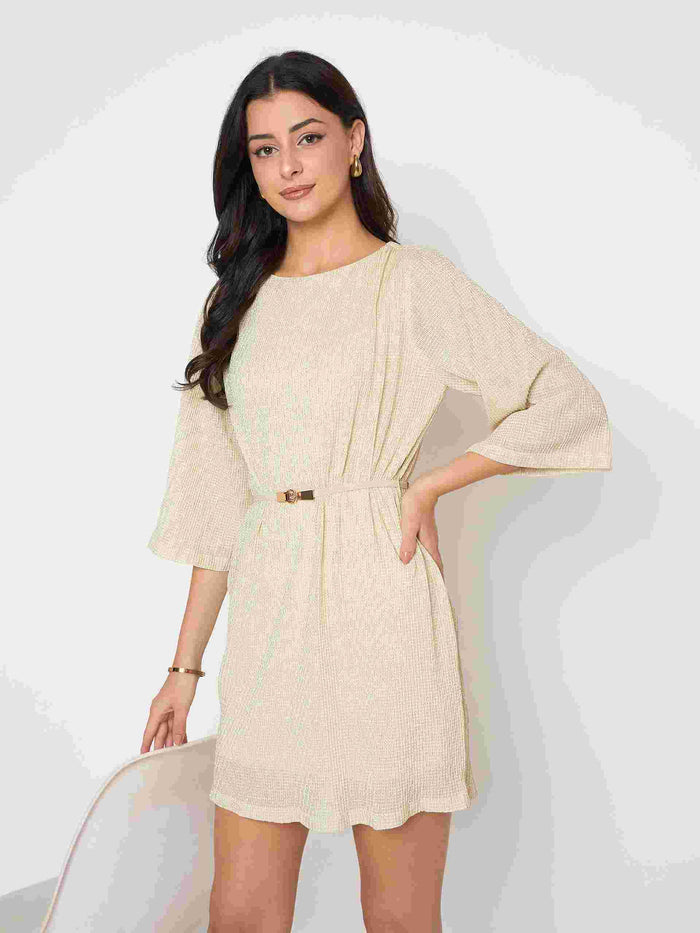 Madame Solid Midi Off White Shift Dress