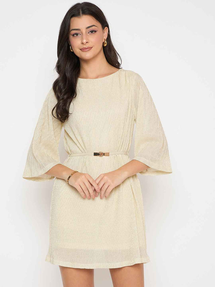 Madame Solid Midi Off White Shift Dress