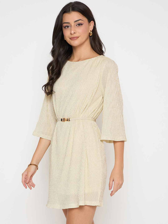 Madame Solid Midi Off White Shift Dress