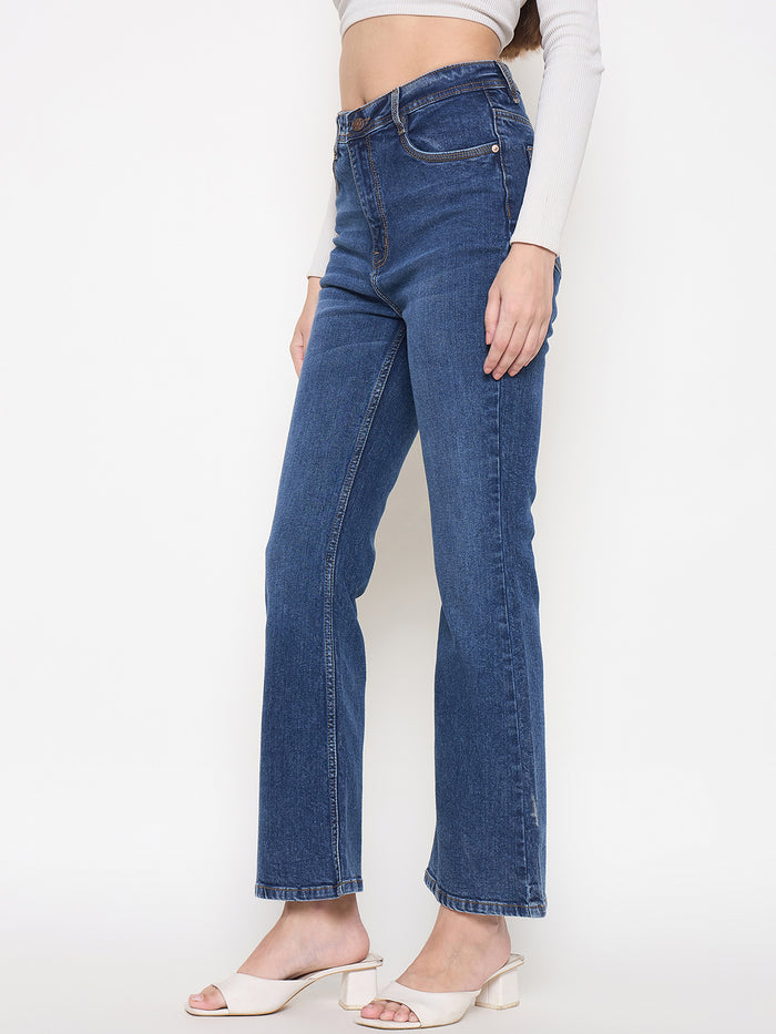 Madame Stone Wash Dark Blue Whiskered Flared Jeans