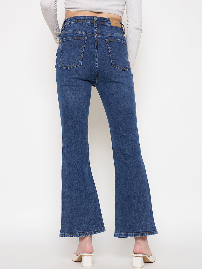 Madame Stone Wash Dark Blue Whiskered Flared Jeans