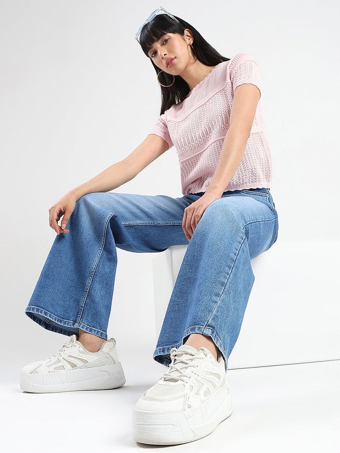 Madame Stone Wash Wide Leg Light Blue Cotton Blend Jeans