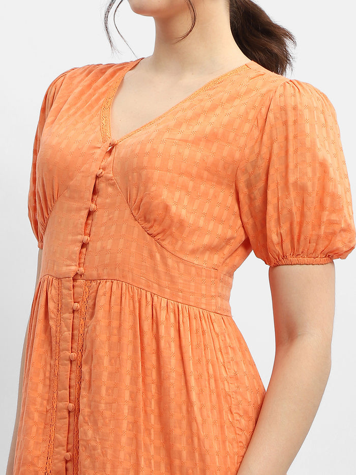 Madame V-Neck Orange Tiered Maxi Dress