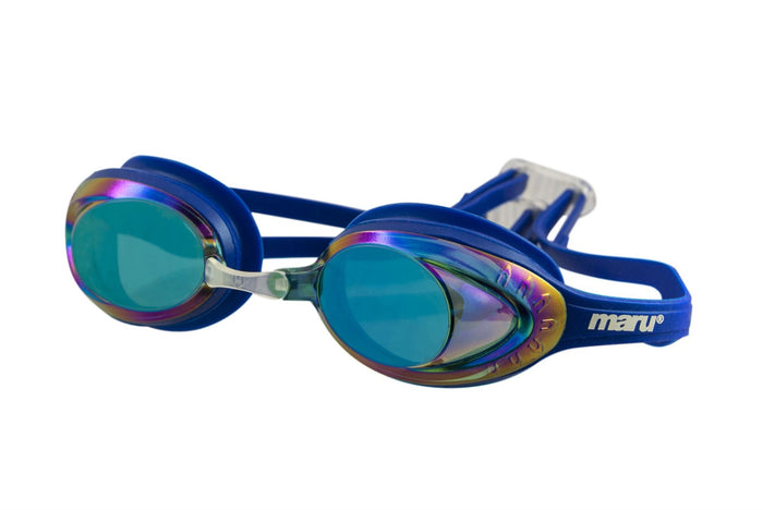Maru Sonic Mirror Goggle in blue, swimming goggles with reflective lenses and adjustable strap for water sports.