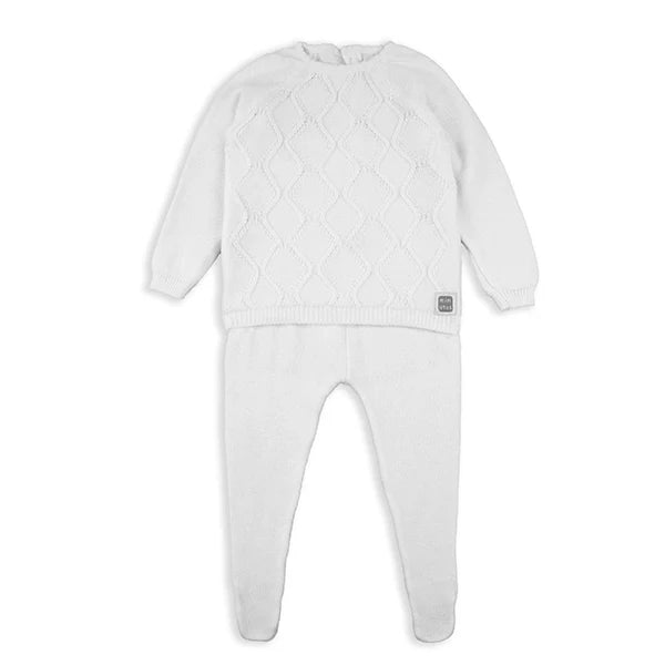 Met White  Knitted Diamond Print Cotton Baby Set
