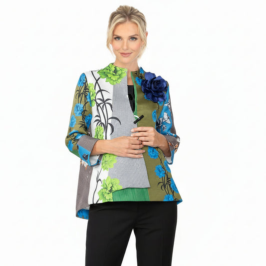 Mixed Floral Asymmetric Jacket - 6160J-BLU