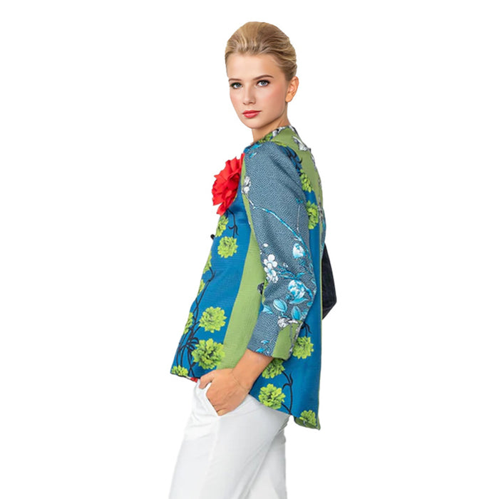 Mixed Floral Asymmetric Jacket W/Detachable Rose - 6160J-RD