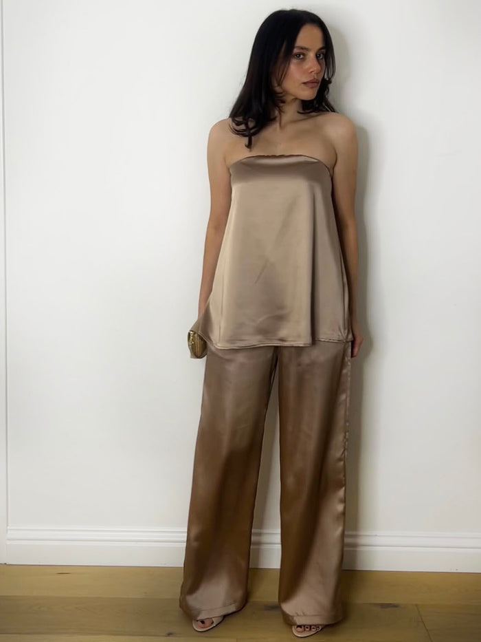 MOCHA SATIN BANDEAU TOP