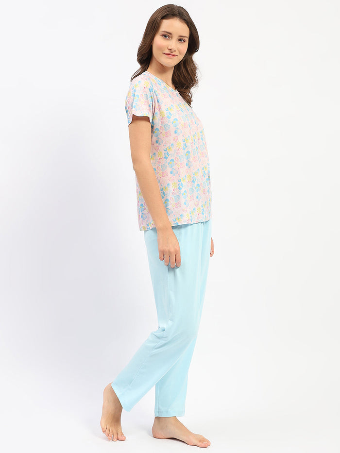 mSECRET Abstract Print Blue Two Piece Nightsuit